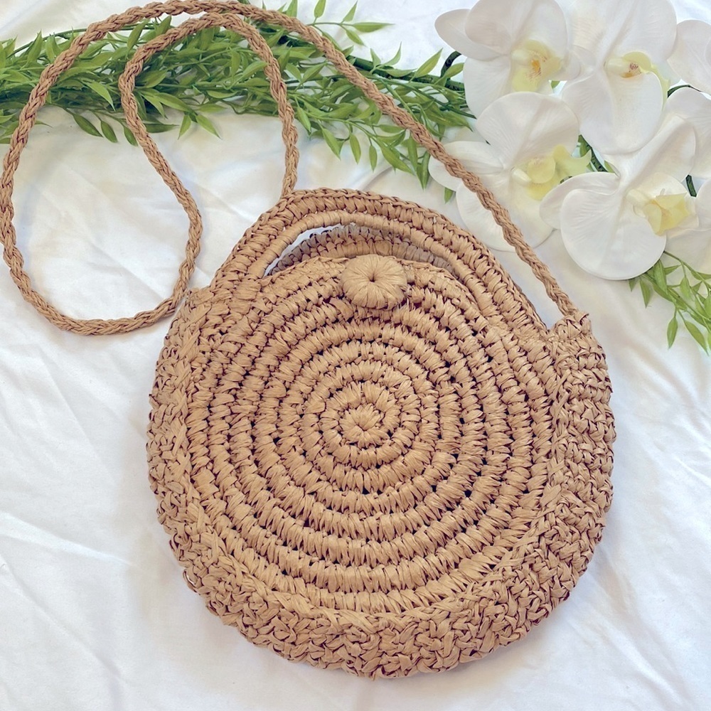Classic Natural Raffia Straw Convertible Crossbody Bag